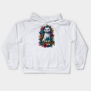 Cat Lover with spalsh of flowers Kids Hoodie